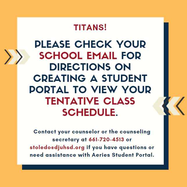 Students should check their school email for directions on creating a student portal to view their tentative class schedule. 